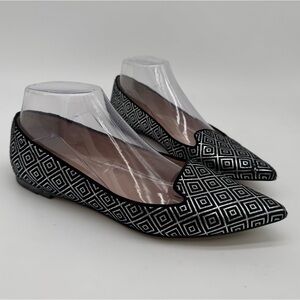 J. Crew Black Silver Pattern Pointed Toe Flats Size 7.5